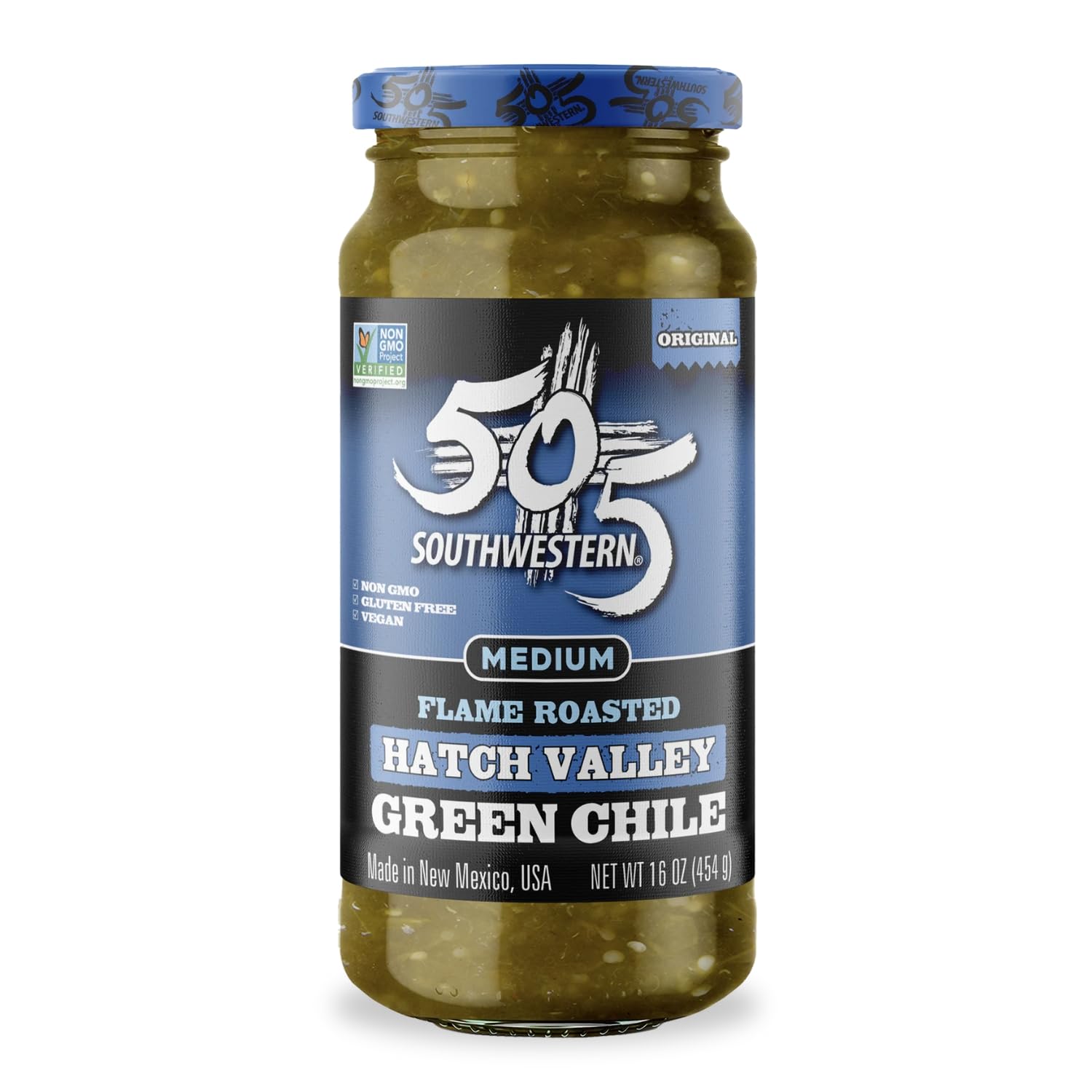 505 Southwestern Hatch Valley Flame Roasted Green Chile, Medium, 16 oz