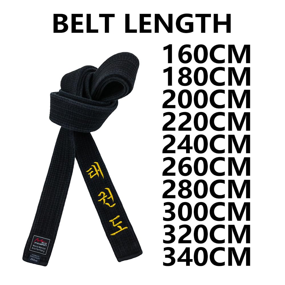Generico Cintura nera da maestro di Taekwondo, larghezza 5 cm, cintura Taekwondo con ricamo coreano, nome personalizzato, 100% cotone lavato.