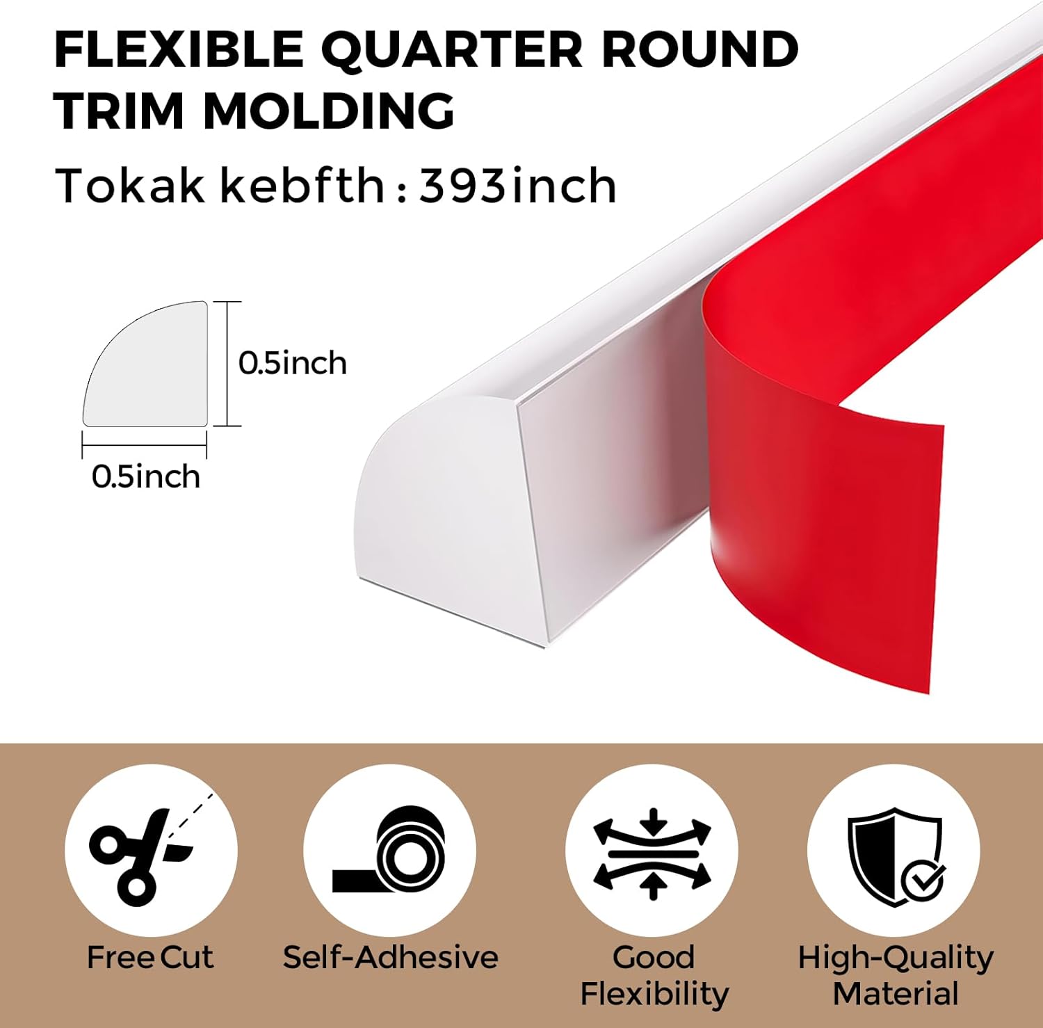 Flexible Quarter Round Molding,393 Inch Peel and Stick Silicone Quarter Round Trim Molding,Waterproof Bendable Self-Adhesive Shoe Molding for Wall Edge, Corners,Countertop Cabinet and Stairs,White