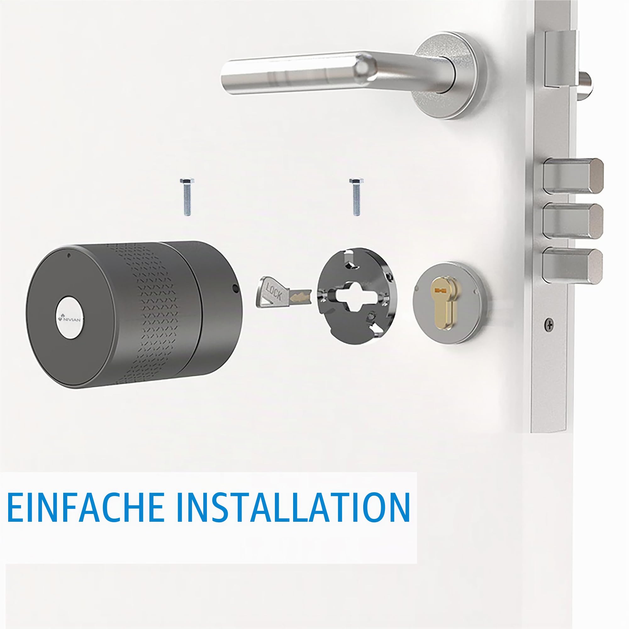 Nivian Intelligentes WLAN-Schloss, Smart-Loc mit Fernzugriff und schlüsselloser Öffnung, temporäre virtuelle Schlüssel für Gäste, Selbstschließfunktion zum Schutz Ihres Hauses, einfache Installation