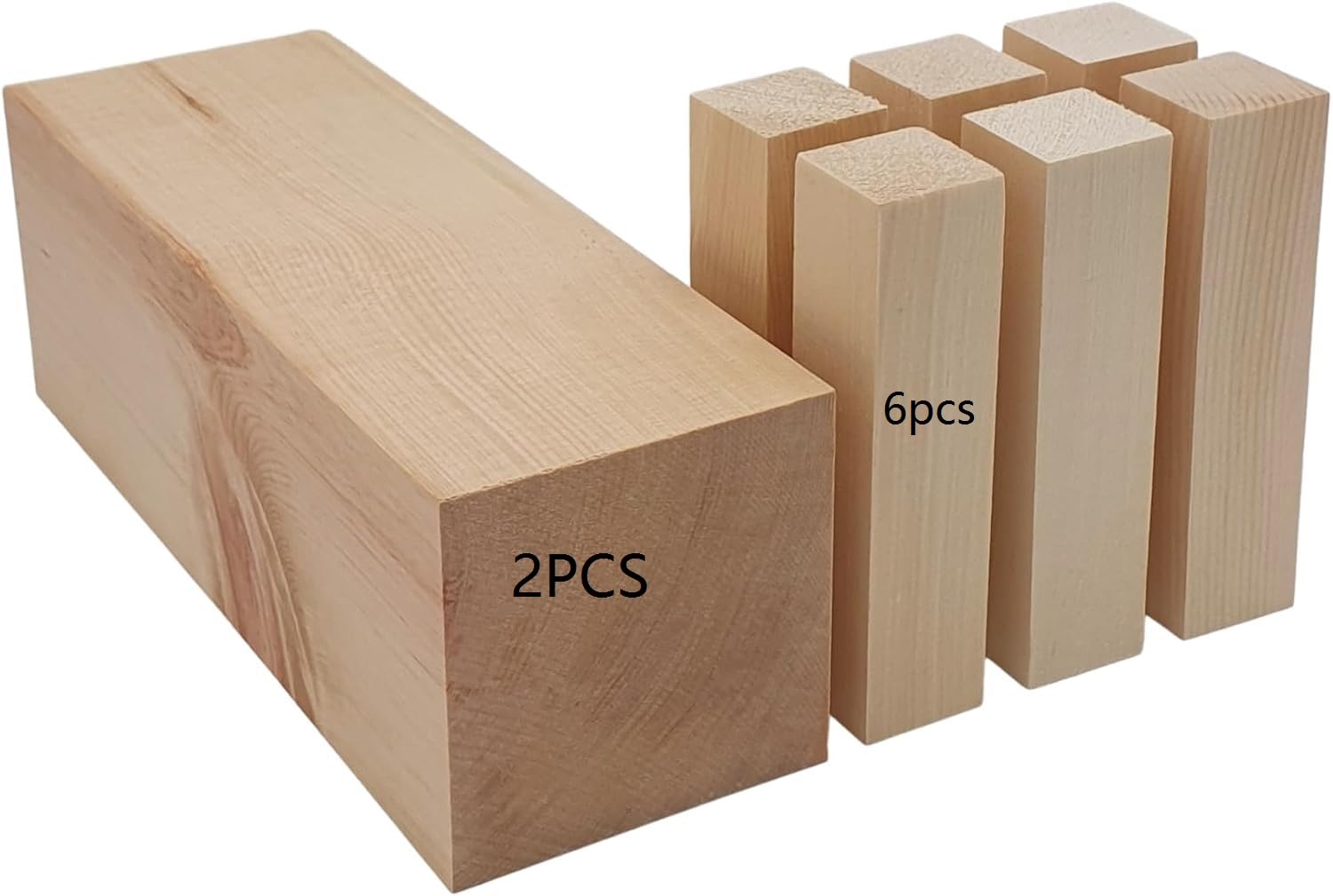 MEIDIV 8PCS 2 Size Basswood Carving Blocks, 20x7.5x7.5cm Large Carving Wood Blocks, 10x2.5x2.5CM Whittling Wood Blocks