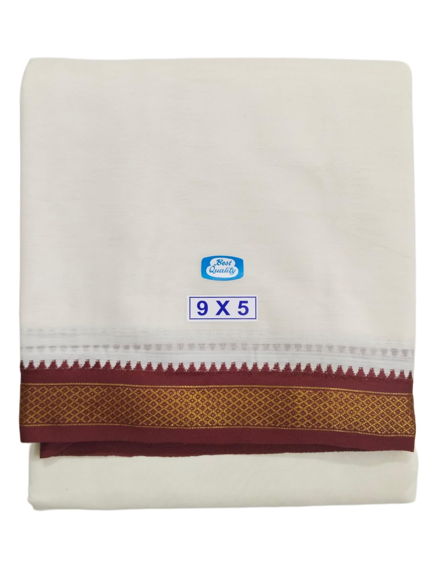 sri raajam textiles Traditional Cotton Mayilkan Dhoti with Angavashtram, 9x5 Size, Green and Maroon Zari Border, 4.11 Metres Dhoti with 2.30 Metres Angavashtram, Cream Off-White-picture-40