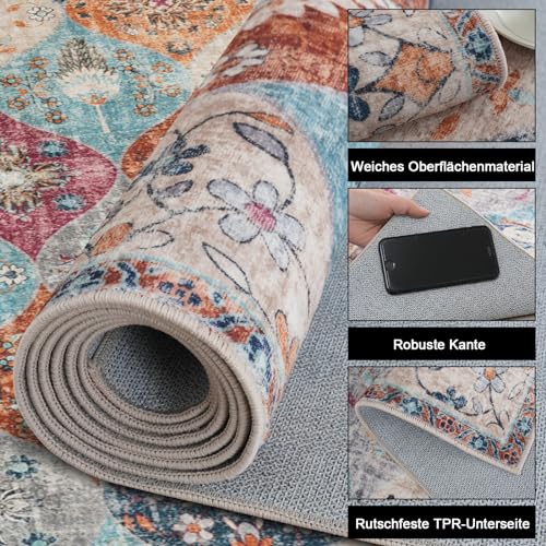 Xfrog Alfombra con Flores, Estilo Bohemio, Antideslizante, Lavable, pequeña, ultrasuave, Alfombra Antigua, para salón, Dormitorio, habitación Infantil, 120 x 160 cm - imagen 3