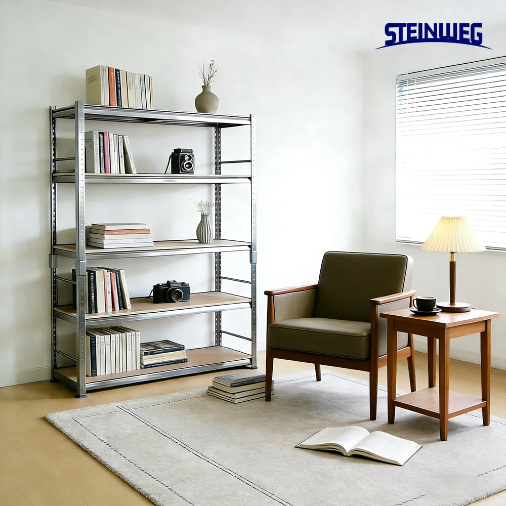 Steinweg Lot de 2 Étagères Charges Lourdes 180x90x40cm Galvanisées | Charge maximale 875 kg, 0,63 mm, 5 panneaux MDF réglables, Pour cave et atelier