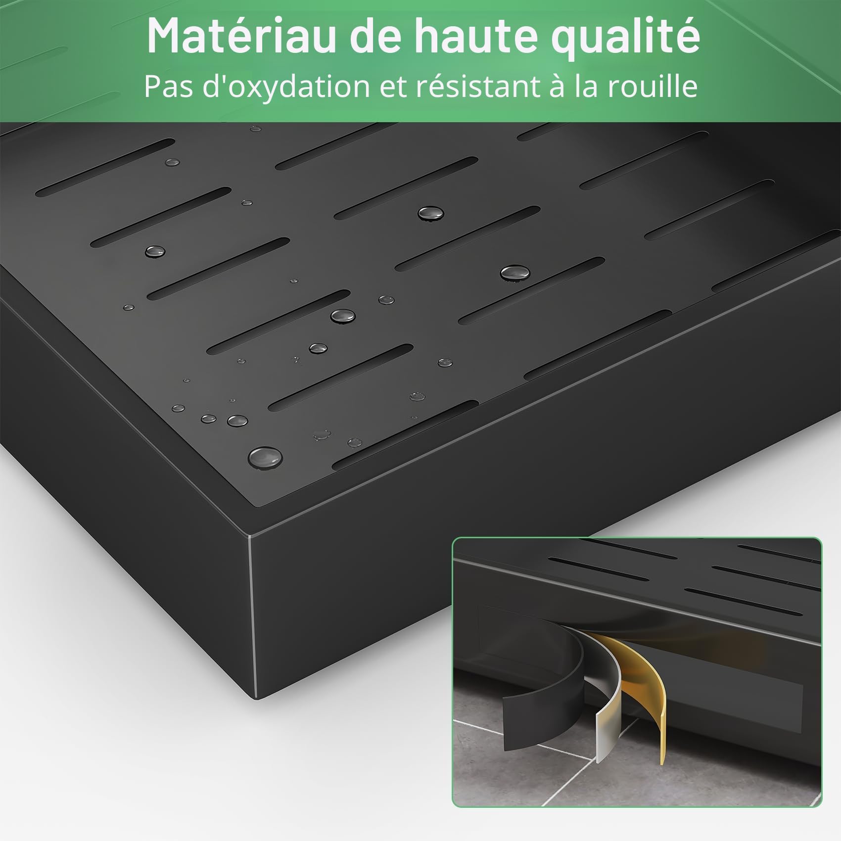 SAYZH Tiroir Coulissant Telescopique Cuisine pour Placard de Cuisine, Tiroir Coulissant Extensible, (43Profondeur x 25Largeur x 9Hauteur cm), pas Besoin de Percer ni de Clouer, Noir