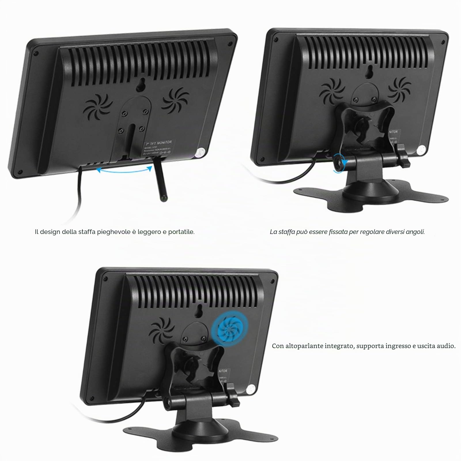 docooler Monitor 7 Pollici per Telecamera TFT LCD 16: 9 1024 x 600 BNC AV Video Audio per la Sicurezza PC VCD Dvd Spina EU