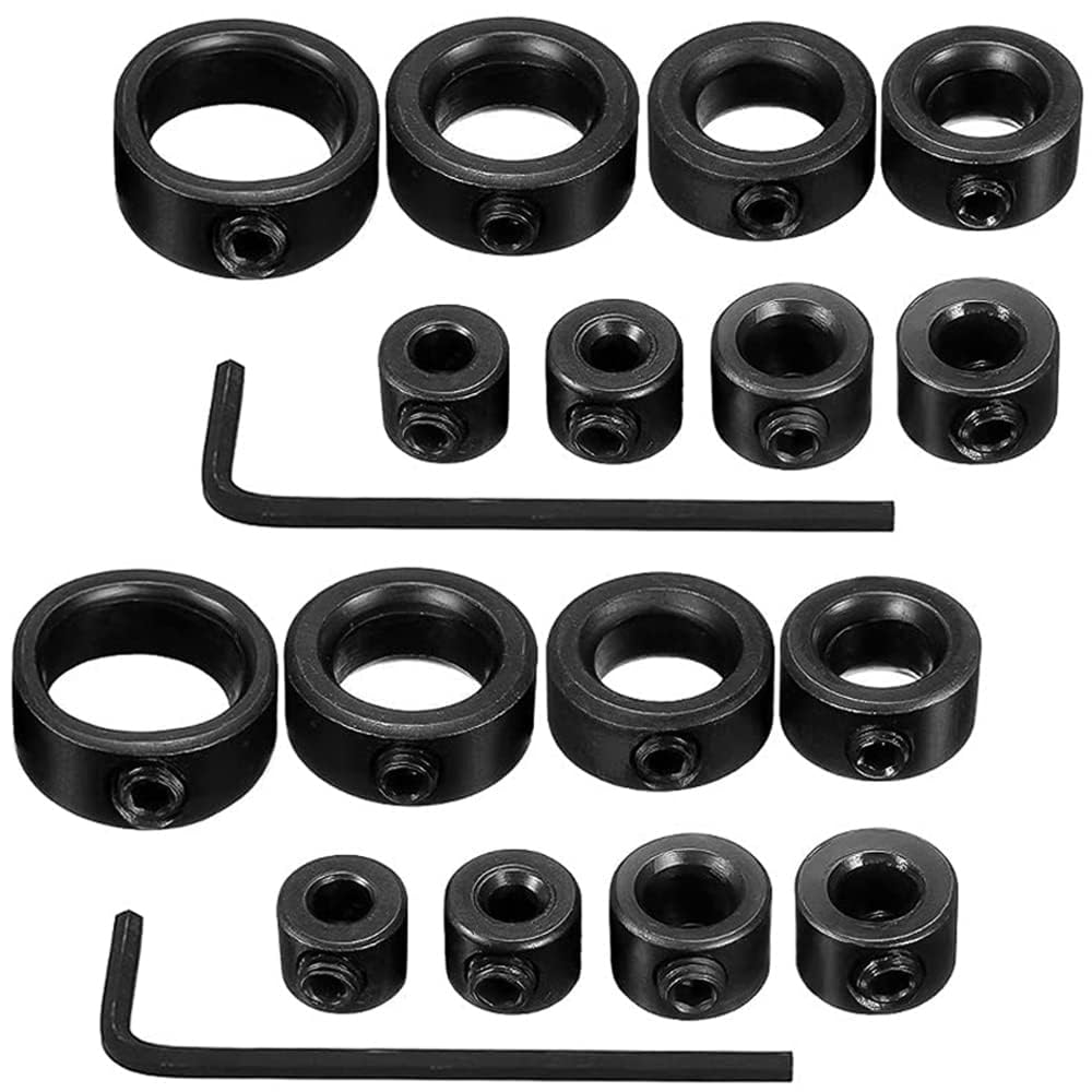 Clamp Collar 9/18pcs Positioner Rings Woodworking Tool, Depth Stop Drill Bit Collars, Hex Wrench Tighten the Stopper Set(18)