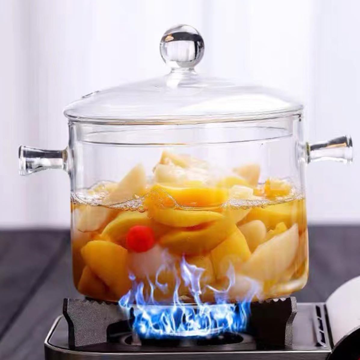 Olla de Sopa de Vidrio 1500ml Doble Asa para Cocinar