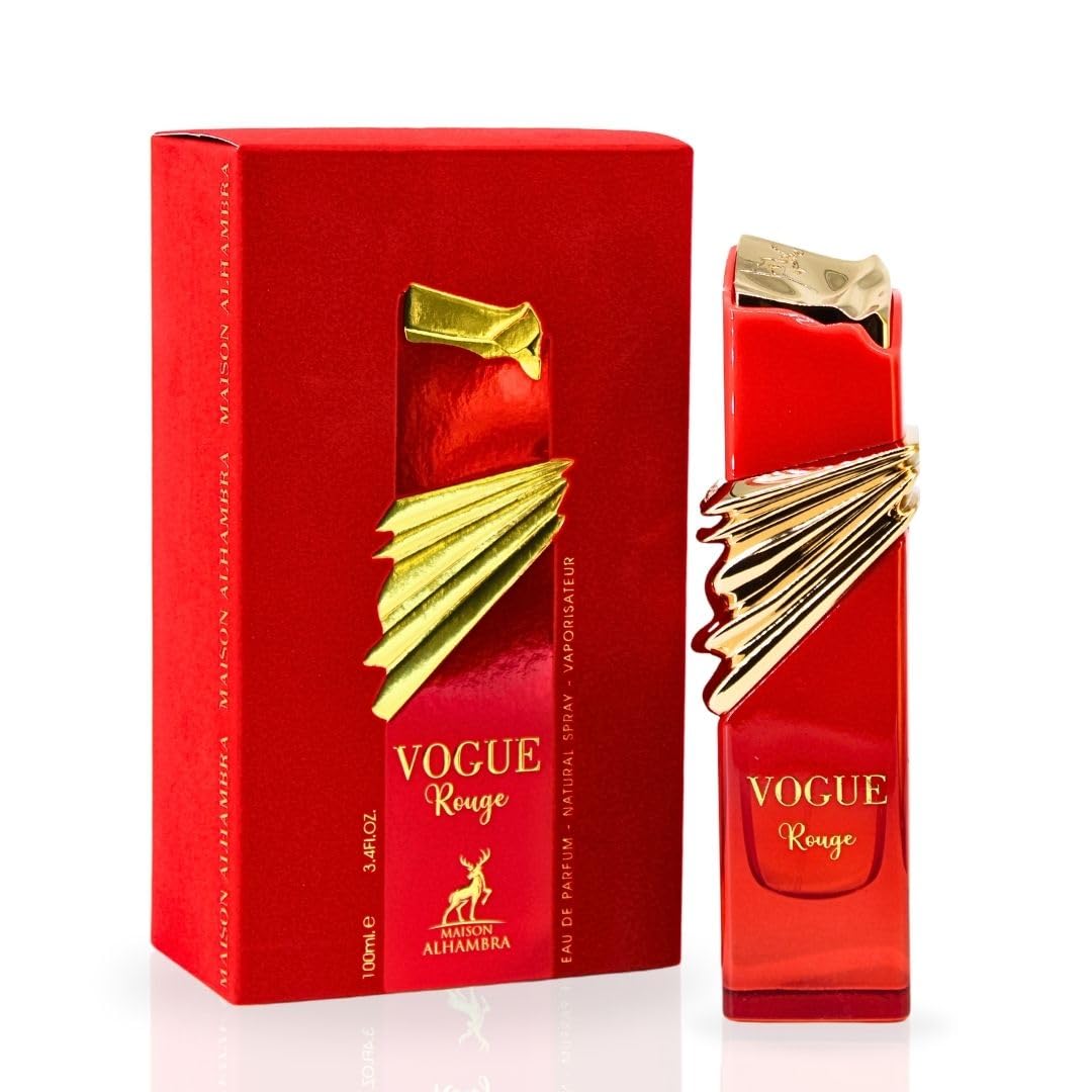 Maison Alhambra Vogue Rouge Eau de Parfum Spray 100ML (3.4 OZ) – Long Lasting Arabian Perfumes for Women, Fruity, Floral & Warm Scent, Premium Ladies Perfume with Musk, Amber and Vanilla Notes