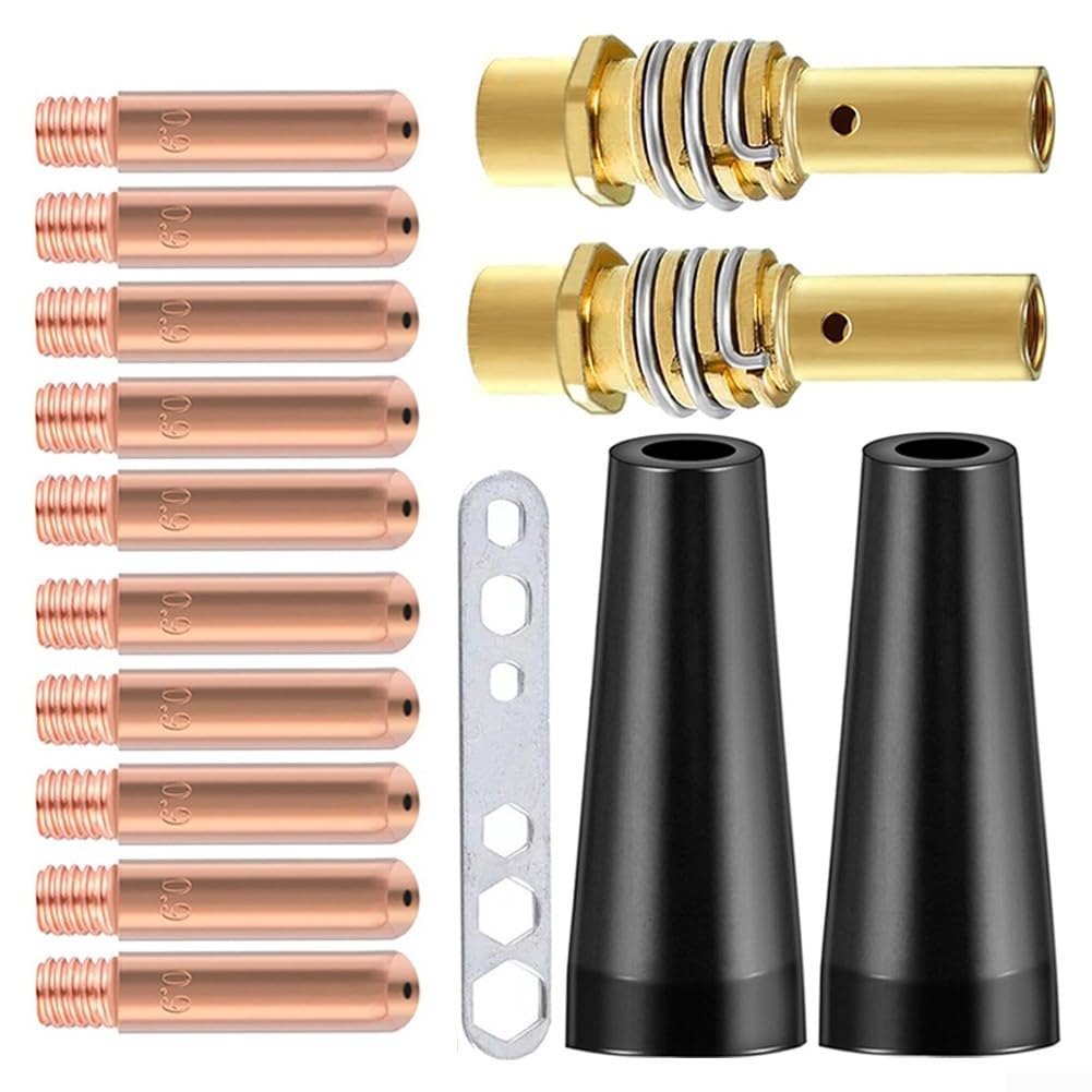 15PCS MIG Contact Tips Kit, Contact Tips Kits With 10 Contact Tips 2 Gasless Nozzles For MIG For MAG Equipment For AK15 For MB-15 Welding Torches