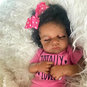 Silicone Reborn Baby Dolls Black Girls Toddler 20 Inch Realistic Dark Skin Newborn Girl Doll Lifelike Weighted Soft Cloth Body African American Real Life That Look Real Black Baby Dolls for Kids
