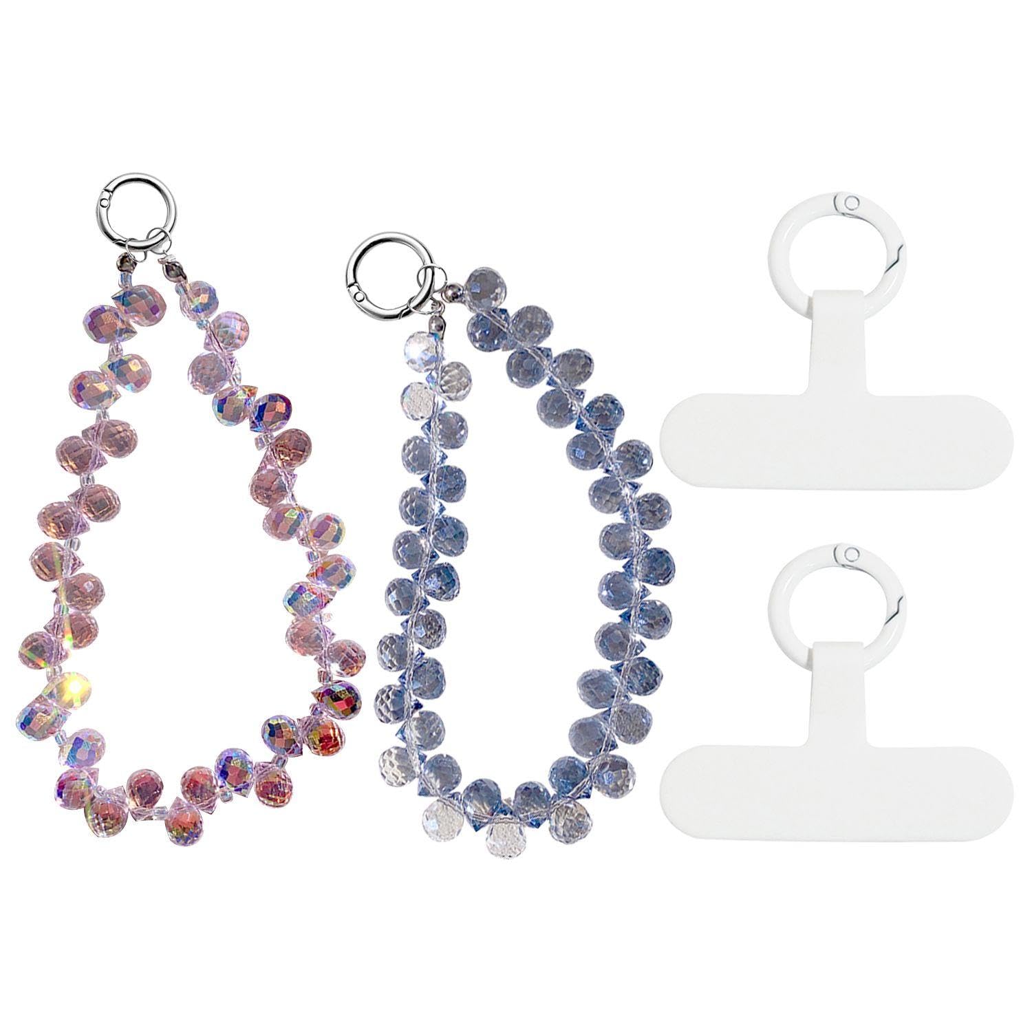 EOWVISN 2 Pieces Of Crystal Mobile Phone Chain And 2 Pieces Of Lanyard Gasket, Exquisite Mobile Phone Hanging Chain, Removable Silicone Hanging Plate, Mobile Phone Decorations.
