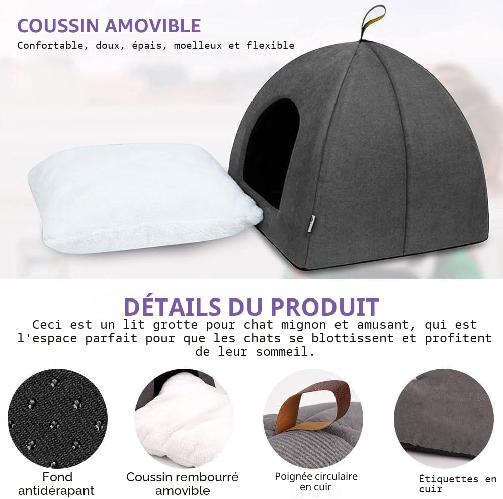 Voarge Nichoir pour Chat avec Coussin intérieur Amovible et Lavable, Gris, S