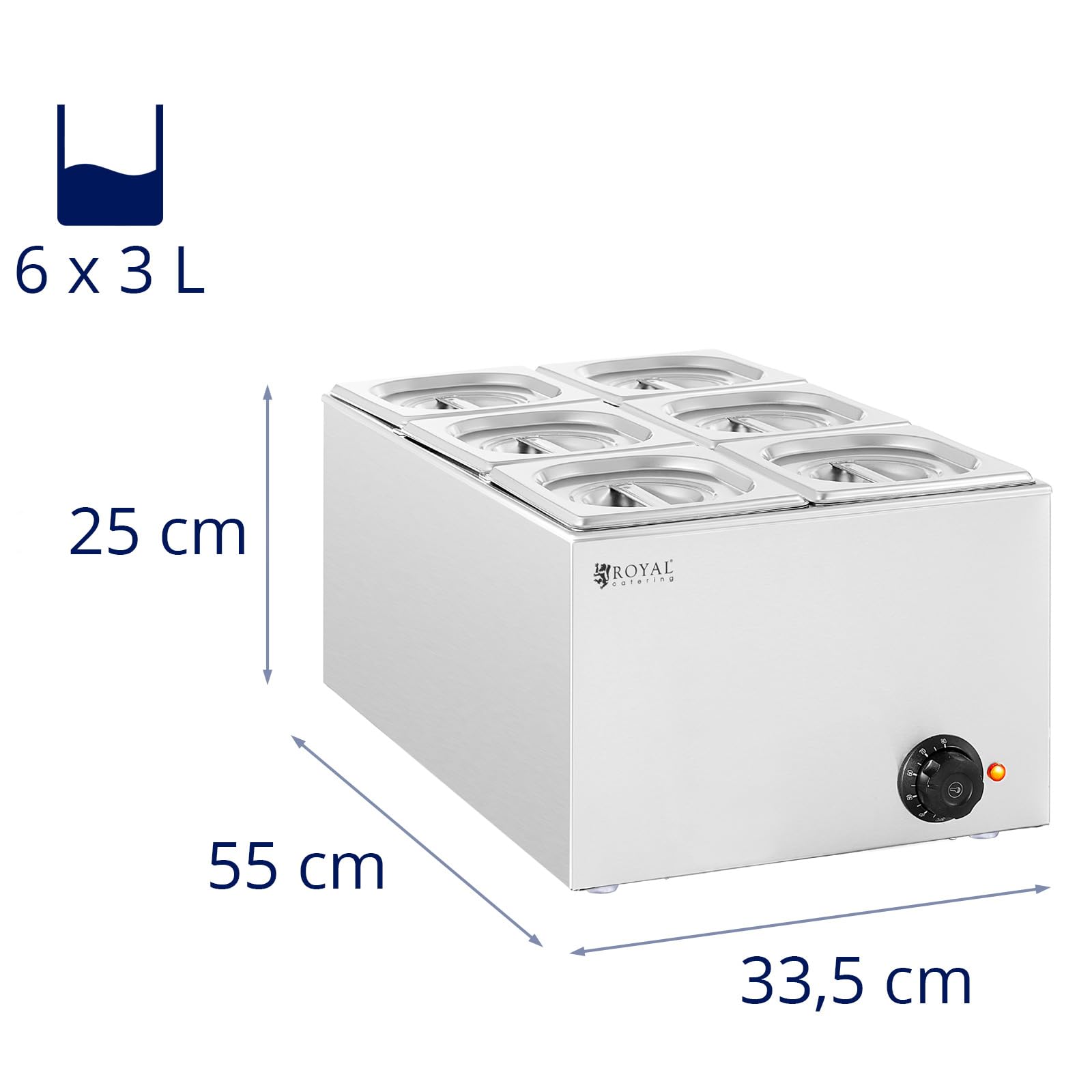 Royal Catering RCBM_GN1/6_1 Bain Marie 640 W 6 x GN 1/6 per bagnomaria