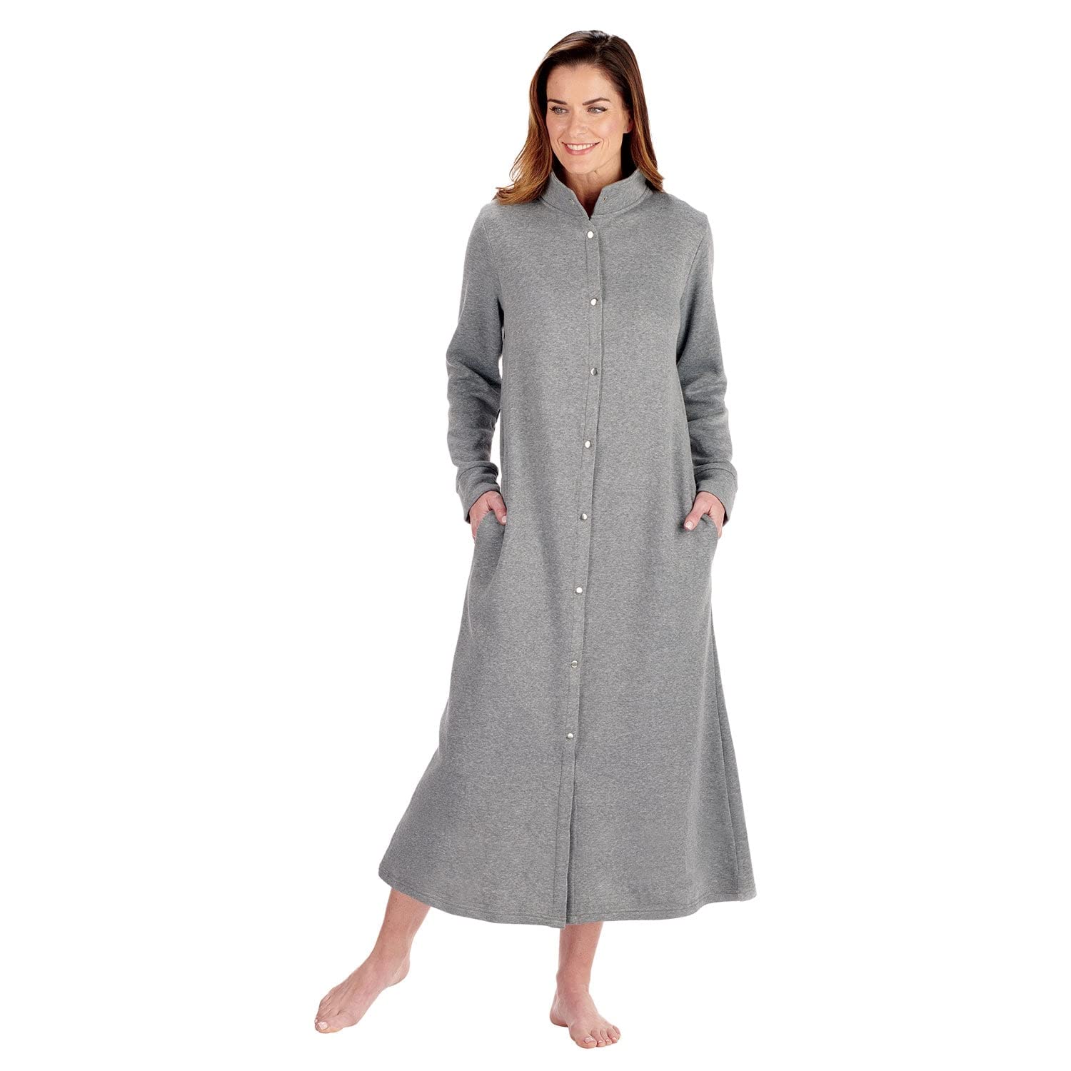 CATALOG CLASSICS Housecoats for Women Snap Front Fleece Long Sleeve Nightgown