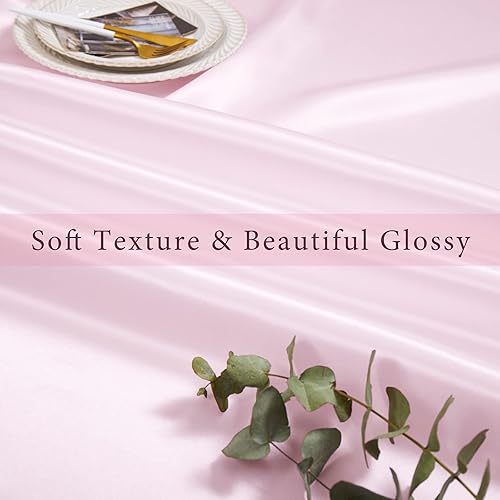 Miniatura 5 de P Pothuiny Paquete de 2 manteles cuadrados de satén rosa claro de 54 x 54 pulgadas, manteles de satén superpuestos de tela suave brillante para