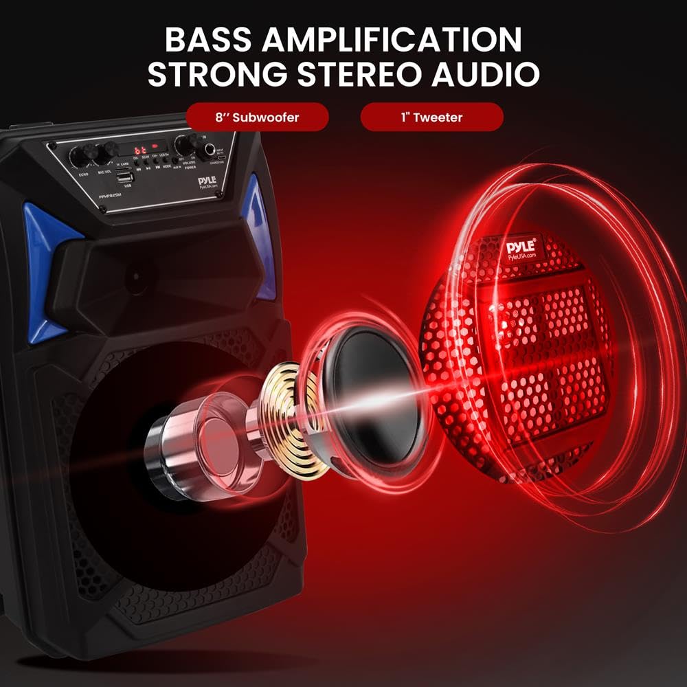 Portable Bluetooth PA Lautsprecher System – 400W Outdoor Bluetooth Lautsprecher Portable PA System mit Fernbedienung, Mikrofon, Mikrofoneingang, Partylichter, MP3/USB SD-Kartenleser, FM Radio