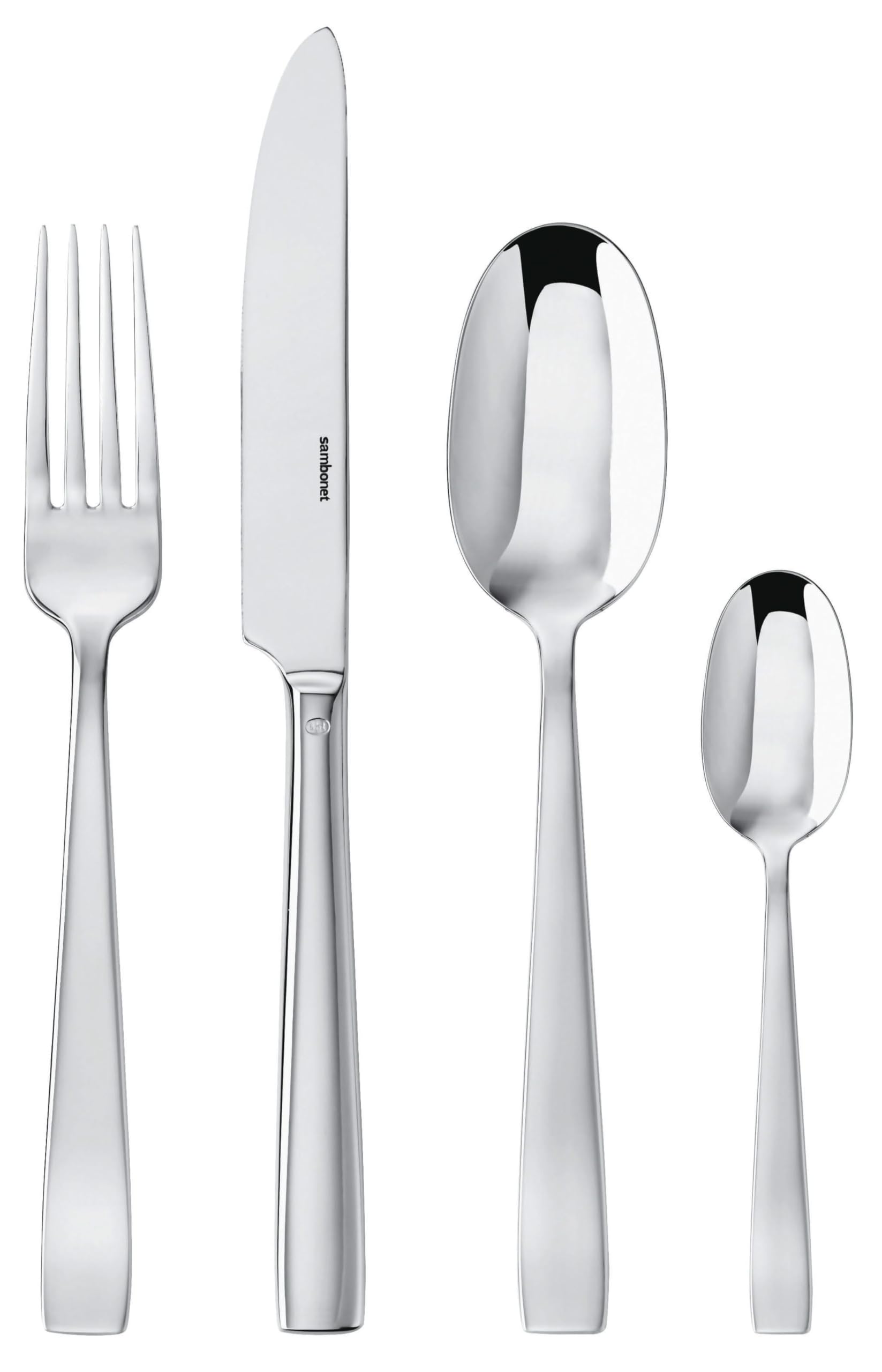 Sambonet 62512-​81 Flat-​Set di Posate da Tavola Monoblocco in Acciaio Inox 18/​10, per 6 Persone, 24 Pezzi: 6 forchette, 6 cucchiai, 6 coltelli, 6 cucchiaini da tè