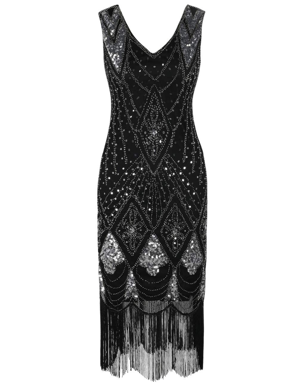 PrettyGuideWomen 1920s Gatsby Cocktail Sequin Art Deco Flapper Dress