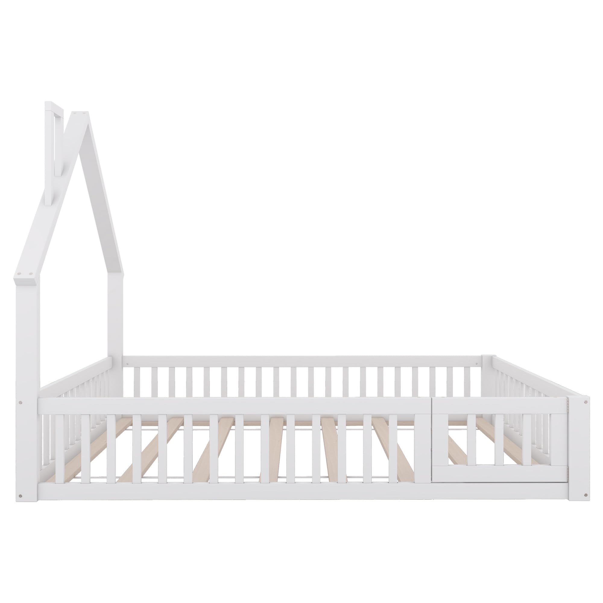 Lettino per bambini 140 x 200 cm, con protezione anti-caduta di sicurezza e porta, letto imbottito con rete a doghe in legno, design a forma di camino, letto in legno, per ragazzi, senza materasso