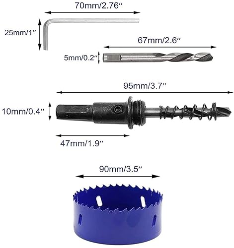Miniatura 2 de Luomorgo - Sierra perforadora de 3.5 pulgadas90 mm, acero de alta velocidad, profundidad de corte 1 14 pulgadas, adaptador de broca hexagonal, para