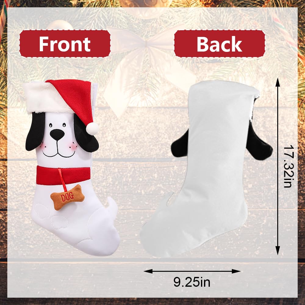 ALIBBON Medias de Navidad para perros de 17 pulgadas, perro blanco grande con sombrero de Navidad, medias de Navidad para perros y mascotas, medias colgantes para chimenea, decoración de Navidad