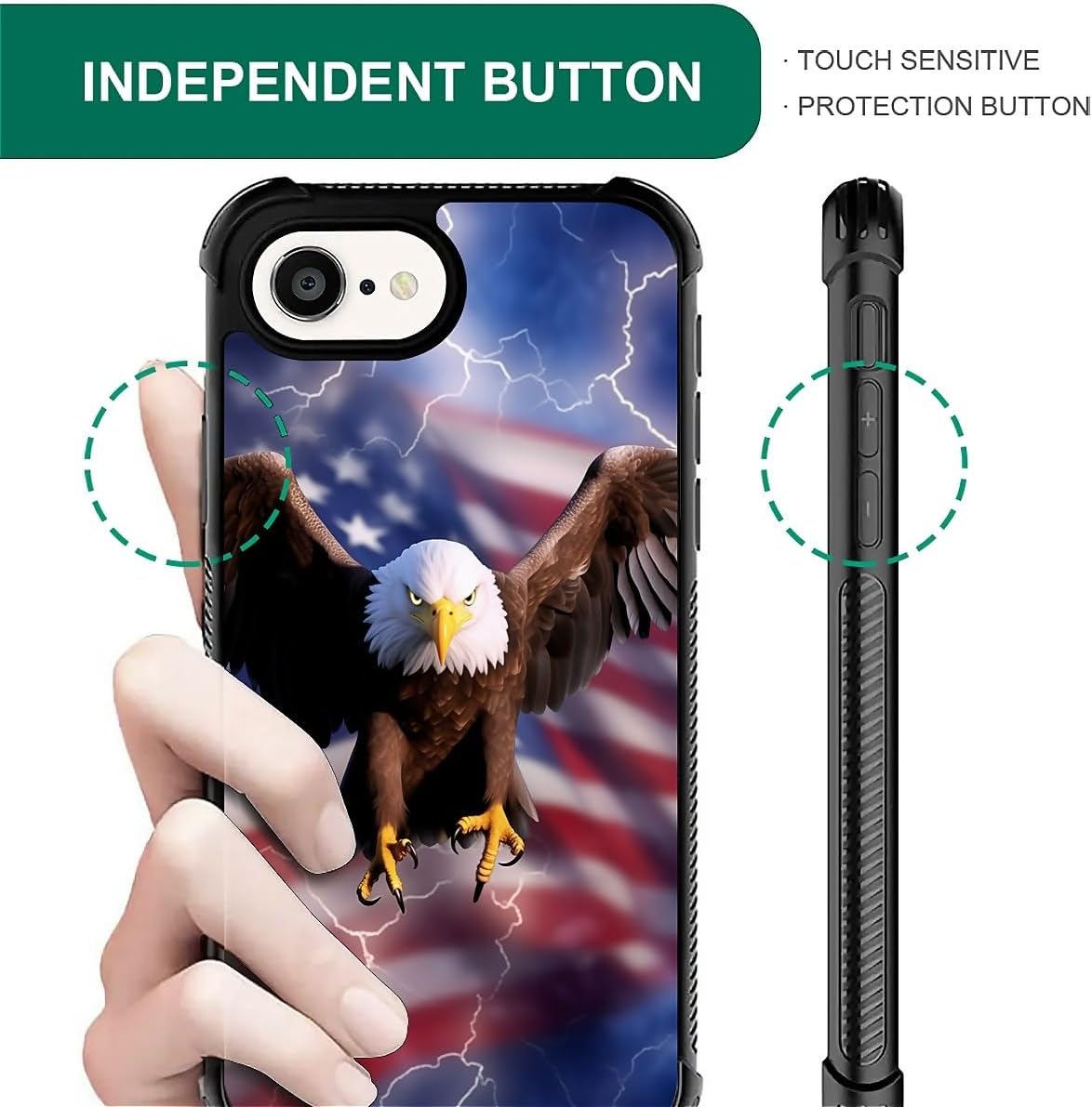 Compatible with iPhone 16e Case,Amazing Pattern Design Shockproof Anti-Scratch Hard PC Back Case for iPhone 16e Flying Eagle American Flag Lightning - Image 7
