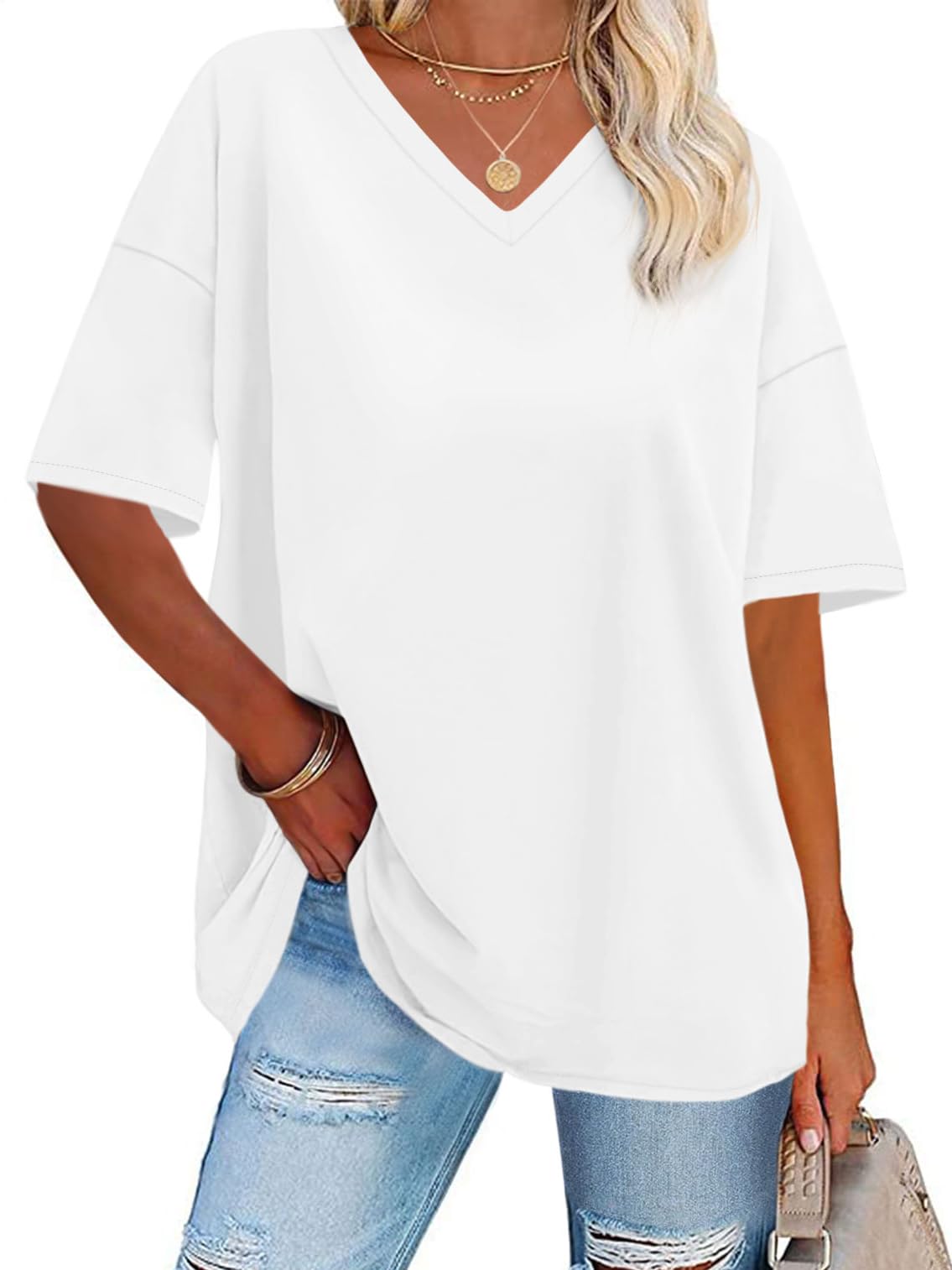 Oversized Tshirts for Women V Neck Summer Graphic Tees Casual Short Sleeve Loose Tops