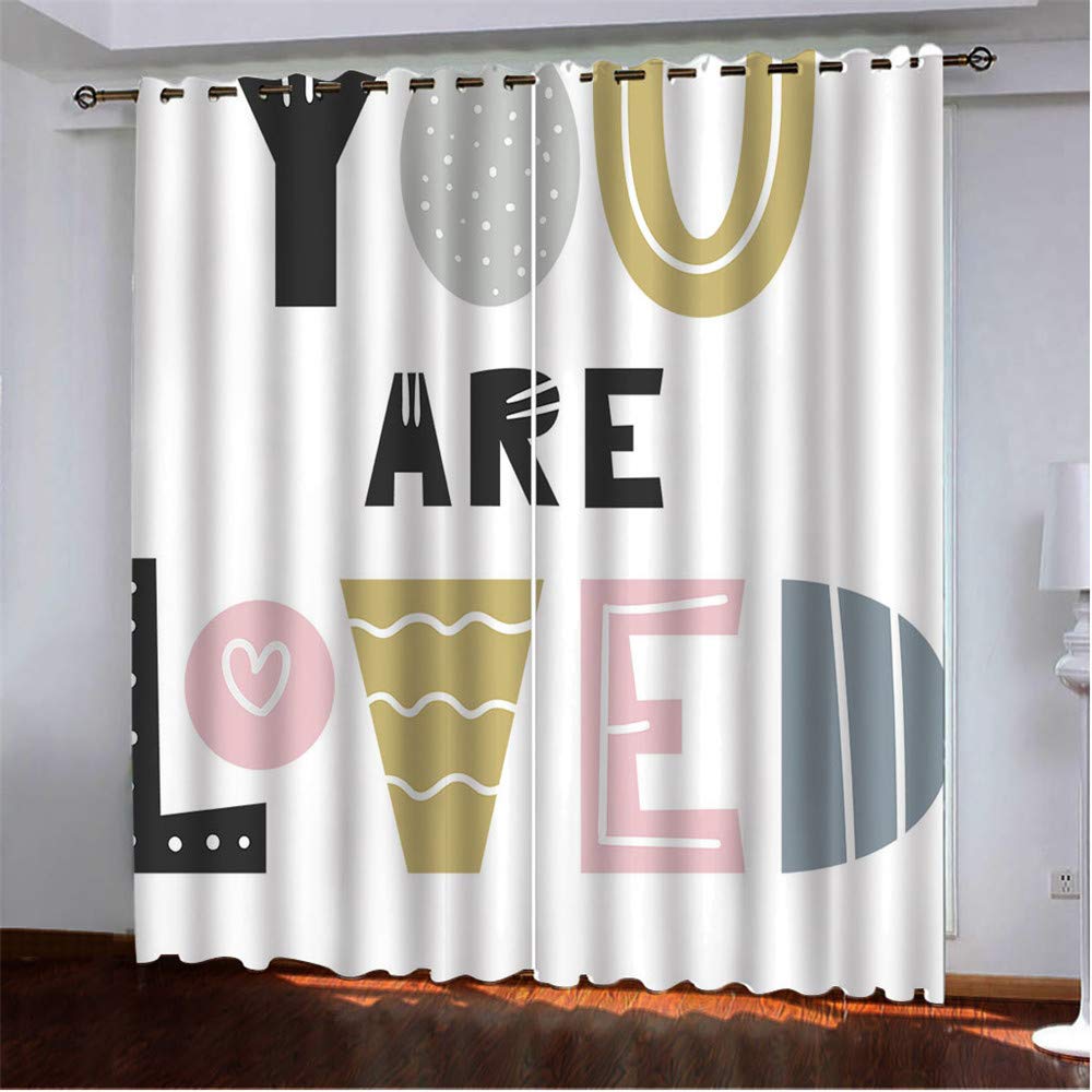 Gardinen Blickdicht Vorhänge 2er Set mit Ösen und Raffhalter, Morbuy 3D Drucken Modern Verdunkelungs Thermo Vorhänge Vorhänge-Set für Wohnzimmer Schlafzimmer (168x140cm *2,Bunte Buchstaben)