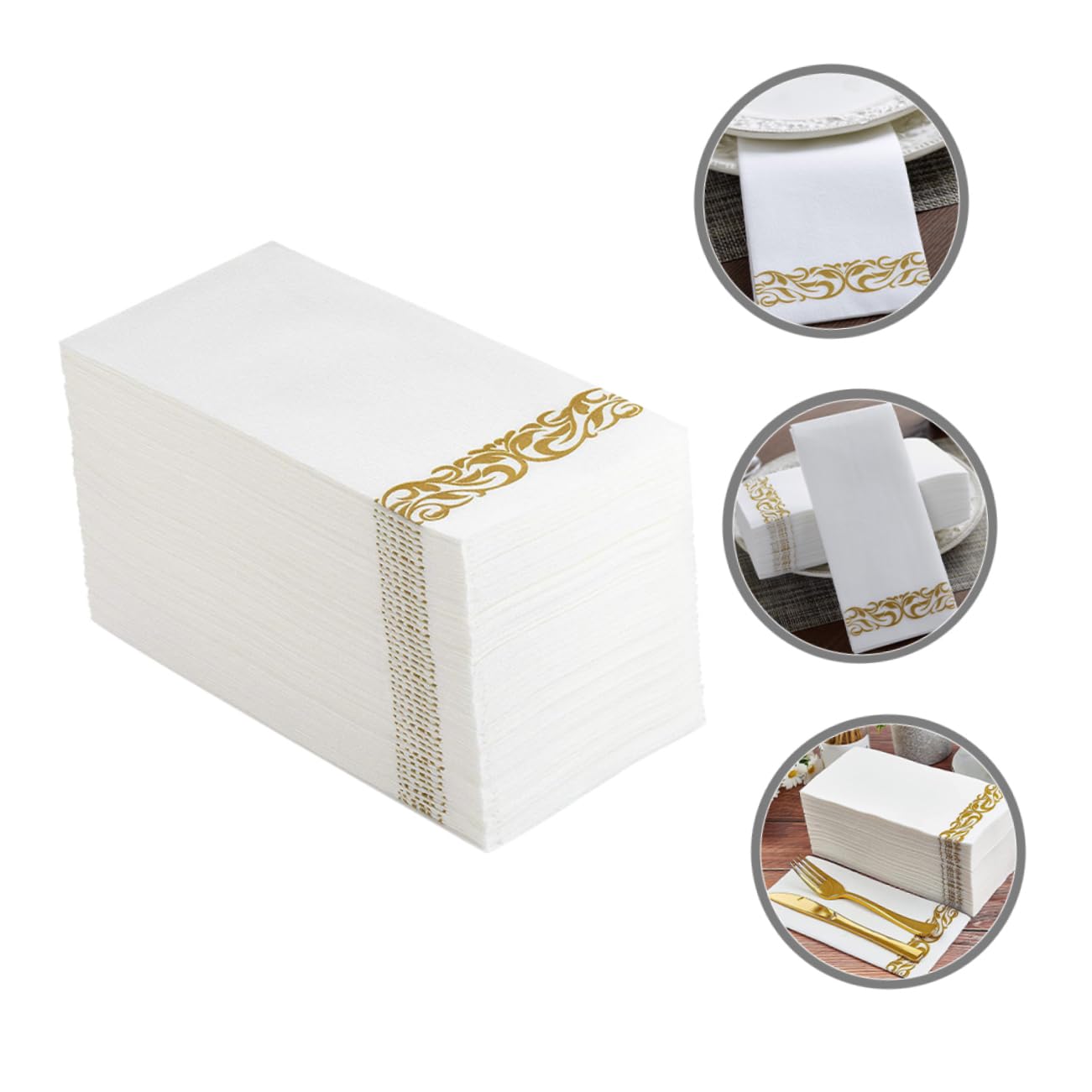 BESTYASH Servilletas Decoradas de Papel Dorado, 100 Unidades, Gruesas y Plegadas, Desechables para Cena, Baño, Bodas y Cumpleaños