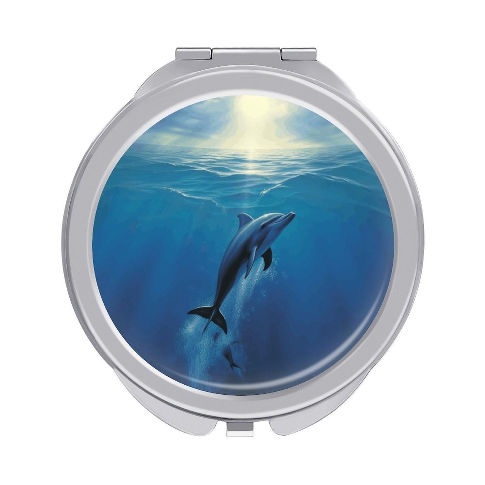 VstaDank Dolphin in The Ocean Travel Makeup Mirrors Exquisite Double-Sided 2X/1X Magnifying Folding Pocket Mirror Portable Round Handheld Mirror Mini Compact Mirrors for Outdoor Home