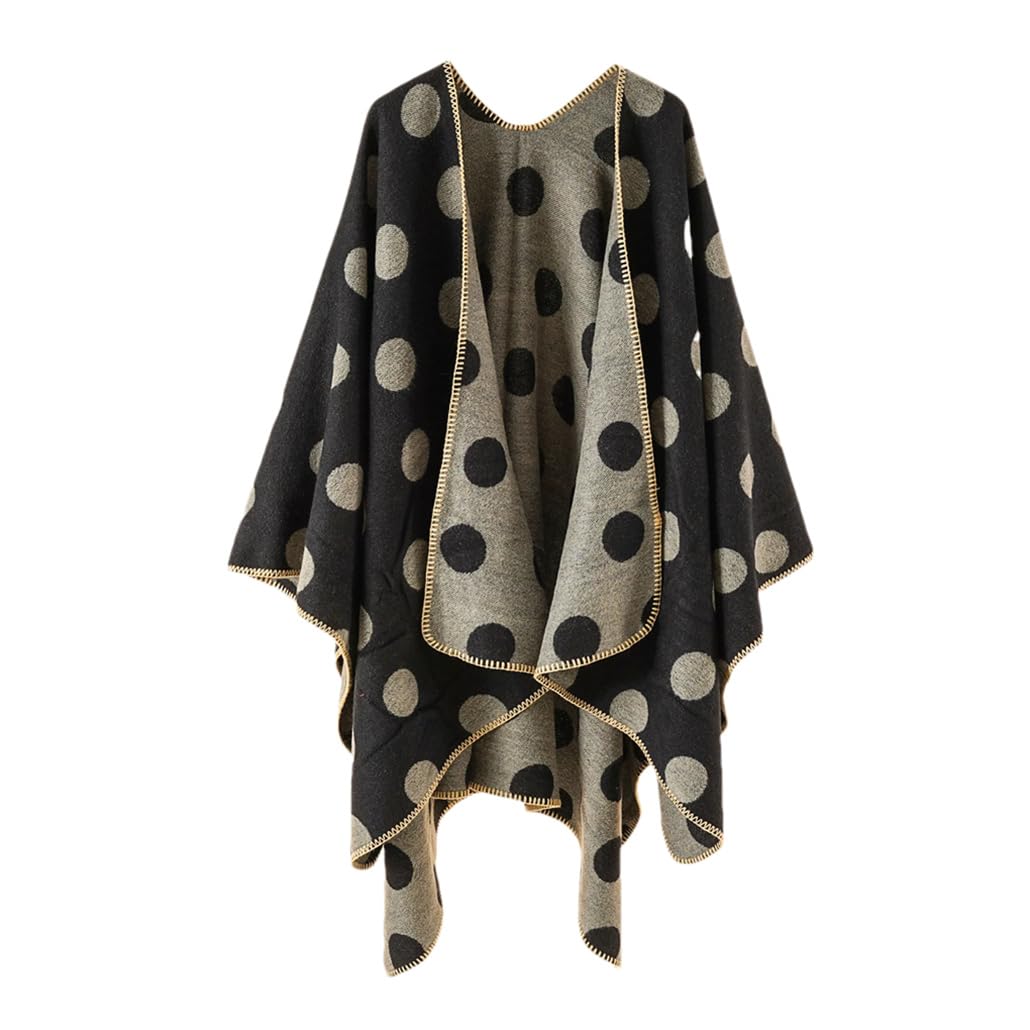 Dninmim Maglione da donna con motivo a pois, per autunno e inverno, caldo, casual, poncho