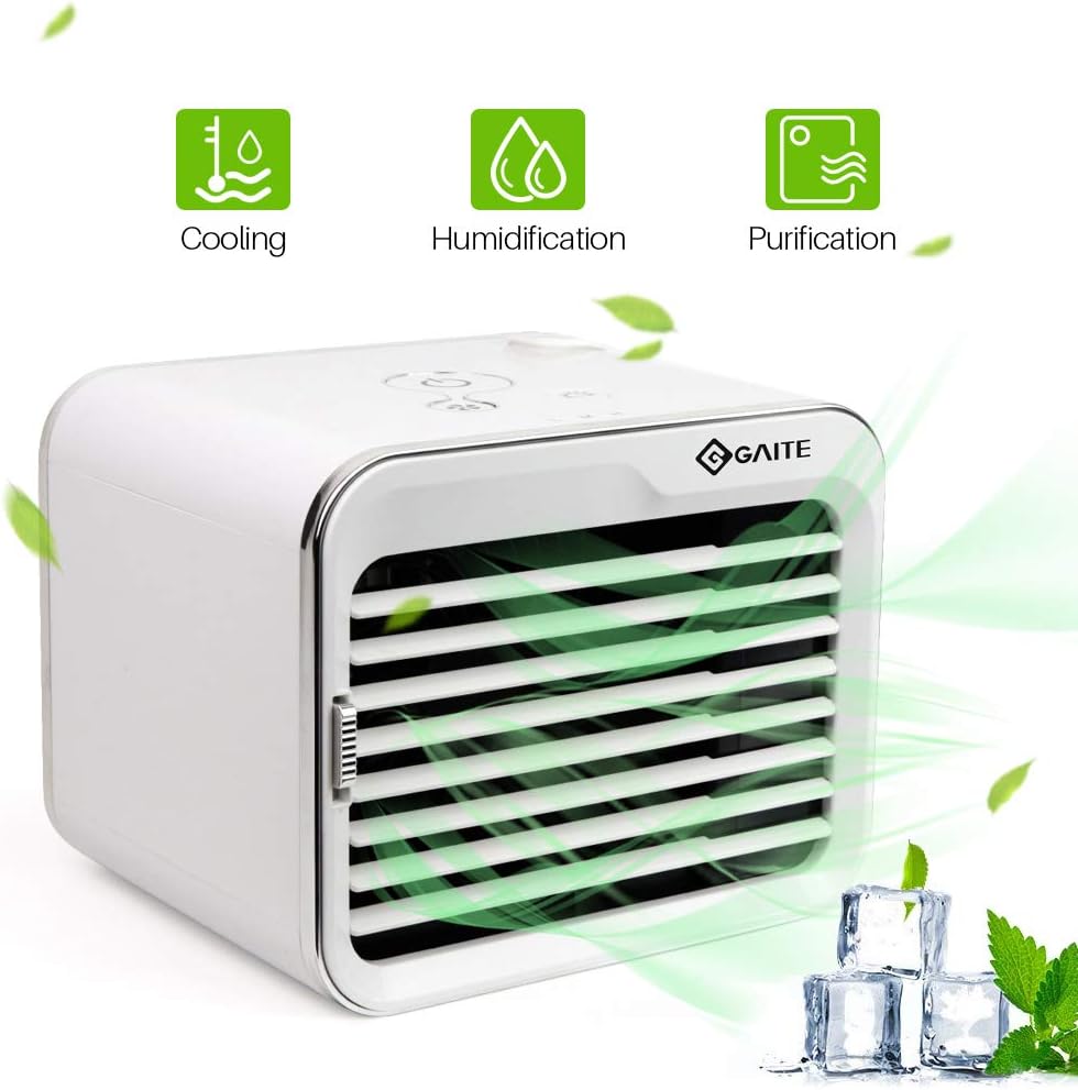 honeyway Mini Portable Air Cooler,Humidifier Evaporative Cooler USB Mobile Personal Space Air Conditioner 3 Speed Fan with Adjustable 7 Colors LED for Home Office Desk Bedroom Indoor Outdoor