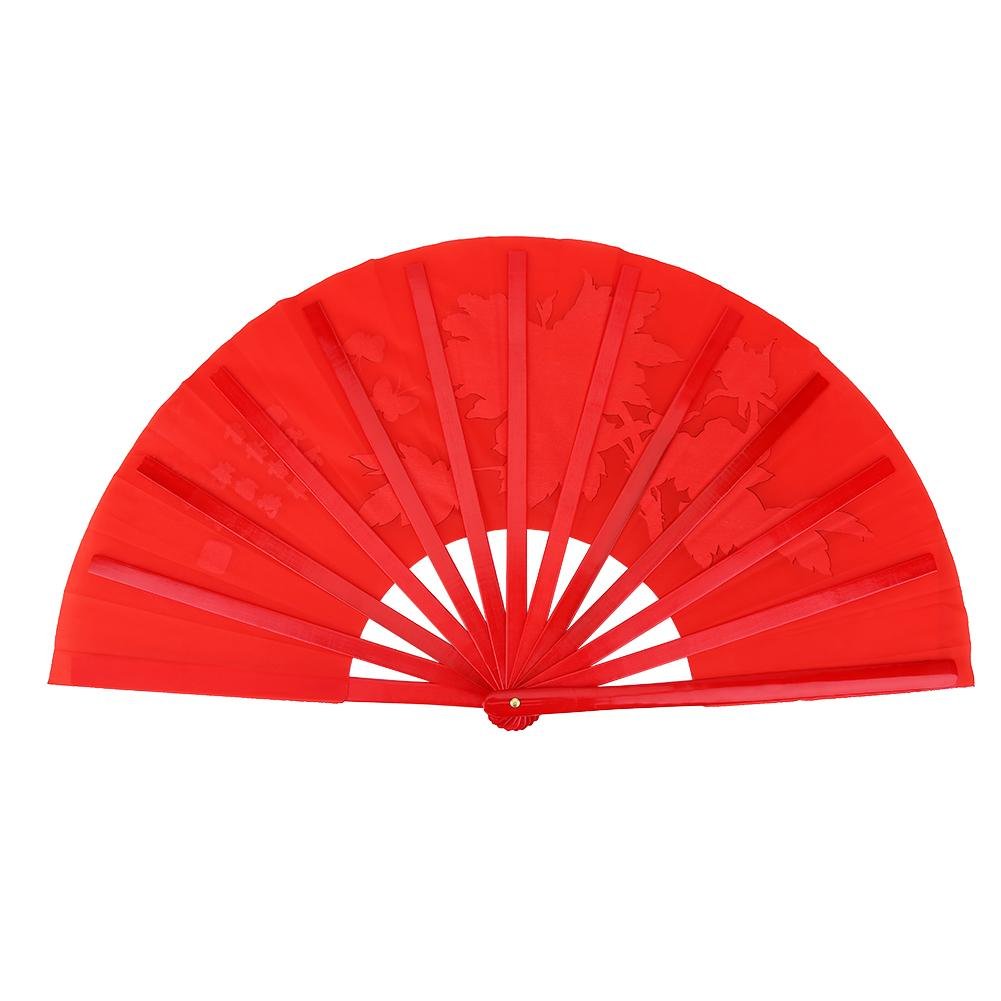 VGEBY1 Fan de Taichi, Eventail de Combat de Kung Fu, Main Droite, Eventail Chinois avec Sac de Rangement(Rouge)