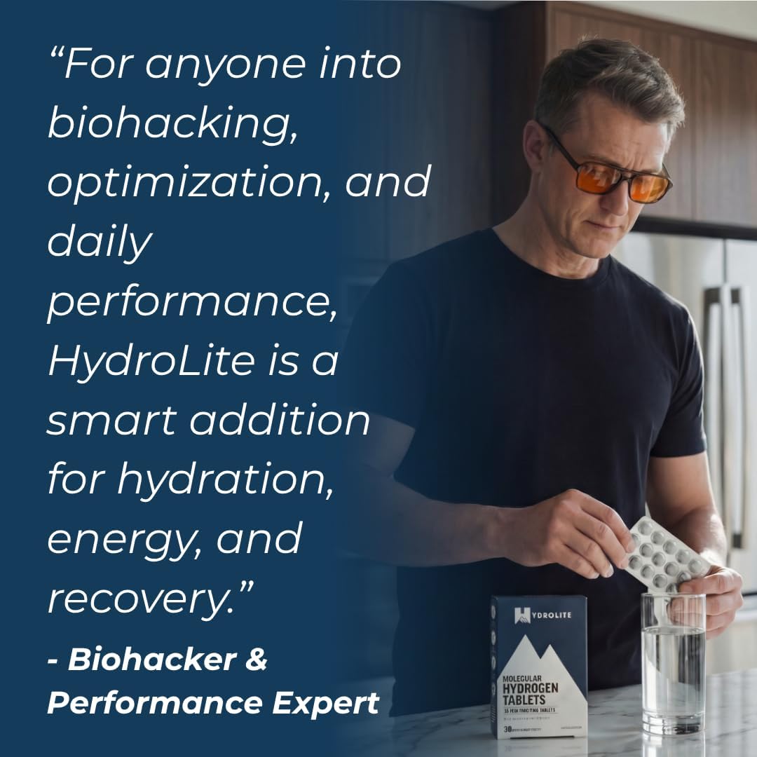 HydroLite Molecular Hydrogen Tablets for Drinking Water | Highest Concentration H2 12,000 PPB | Antioxidant, Detox | Made in USA, 30 Tablets (Unflavored)