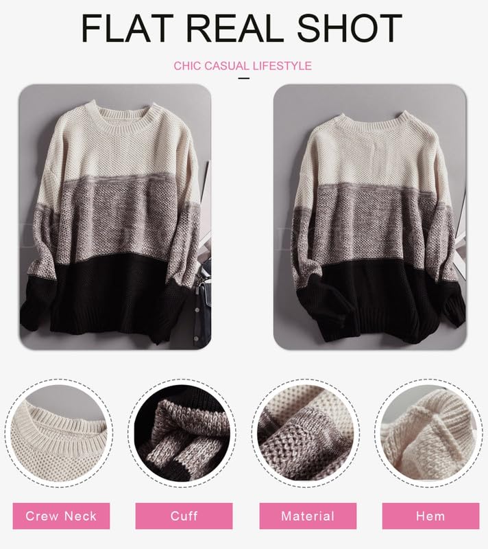 Image of Dokotoo Womens Color Block Sweaters Long Sleeve Pullover Knit Tops