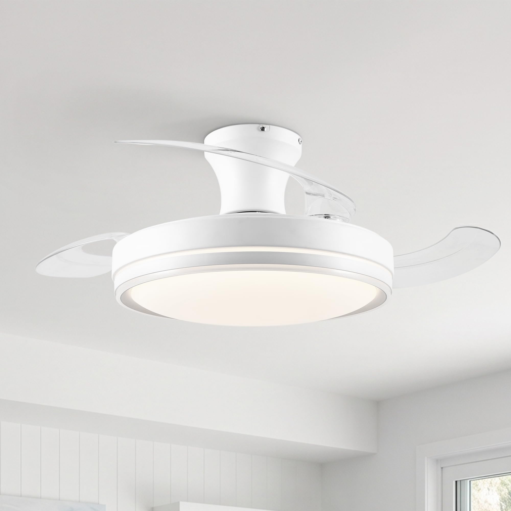 Parrot Uncle Ceiling Fan with Light, Retractable,91cm, 3 Transparent Blades, Summer and Winter Modes, 3 Colour Temperatures, 6 Speed Settings, Remote Control, Timer for the Bedroom, White