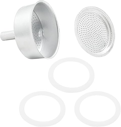 Miniatura 5 de Waziaqoc Espresso Moka - Kit de embudo de repuesto de 3 tazas, 1 embudo de repuesto, 1 filtro de aluminio con 3 paquetes de sellos de junta de