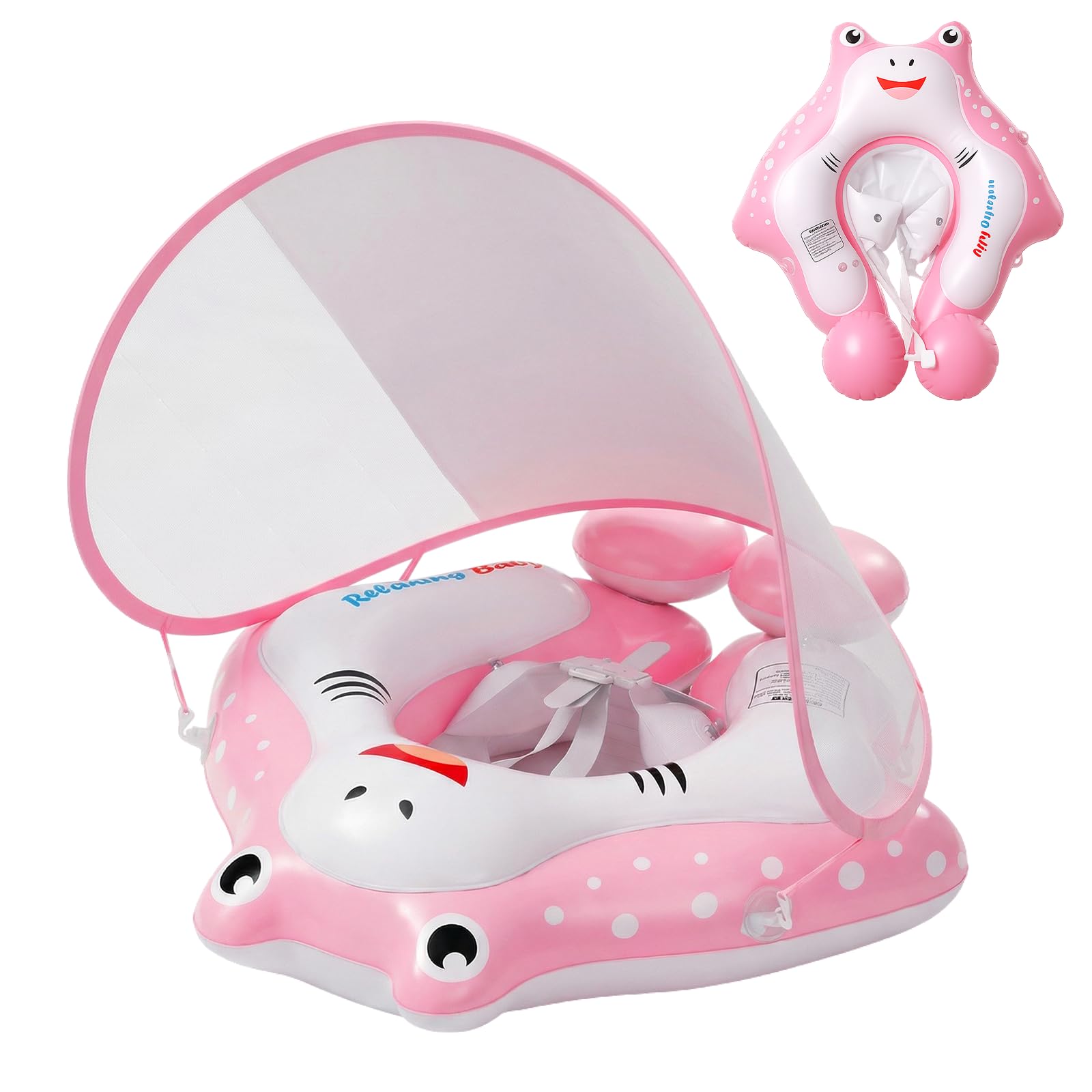 Qoosea Anillo de Natación para Bebé de 6 Meses a 3 años, Inflable Anillo de Natación Niños con Dosel Solar Protector UPF50+, Flotador para Bebé, Boya de Verano Agua Juguete Boya Piscina