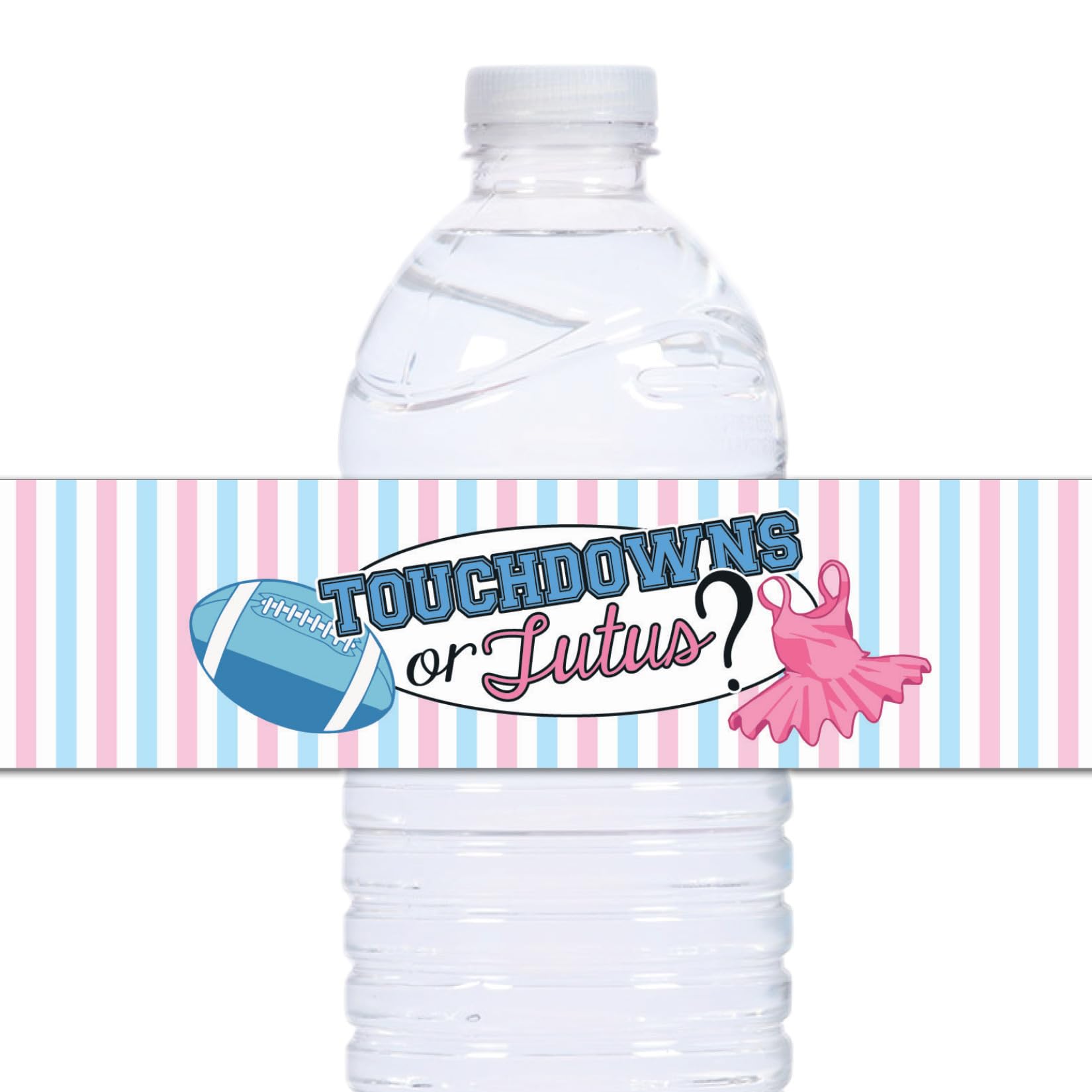 21 Touchdowns or Tutus Waterproof Self-Adhesive Water Bottle Labels - Football Gender Reveal - Pink and Blue