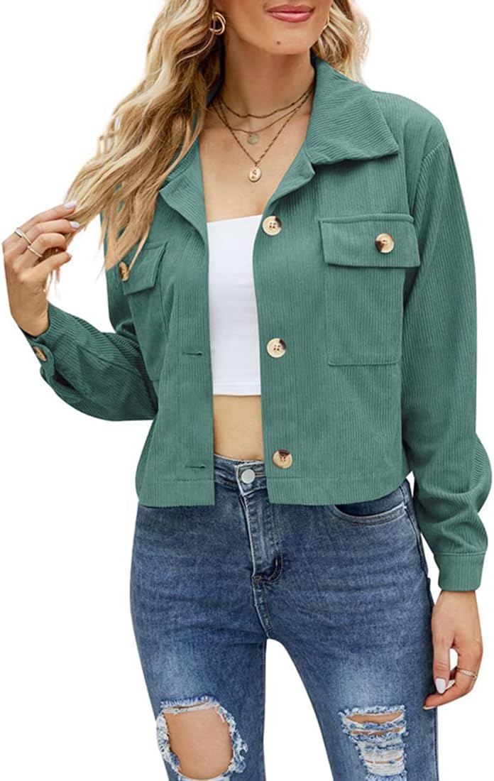 Hairwilly Women's Corduroy Jackets Long Sleeve Button with Pocket Jackets Casual Blouses Tops