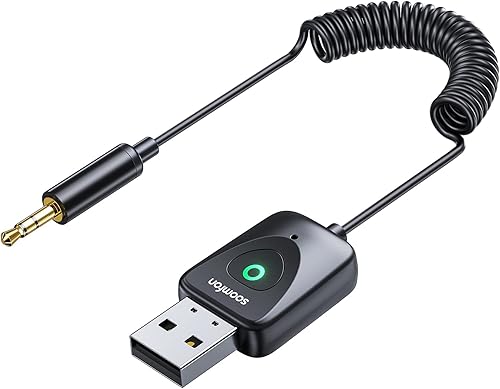 Adaptador Bluetooth 5.3 para automóvil, micrófono más fuerte y cancelación de ruido Bluetooth auxiliar de 0.138 in para automóvil con micrófono