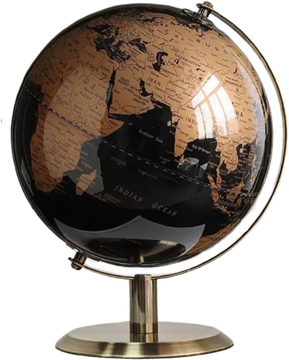 World Globe with Rotating Stainless Steel Stand for Adults - Elegant Adult Home Office Desk Bookcase Decoration & Gifts (golden, 9")