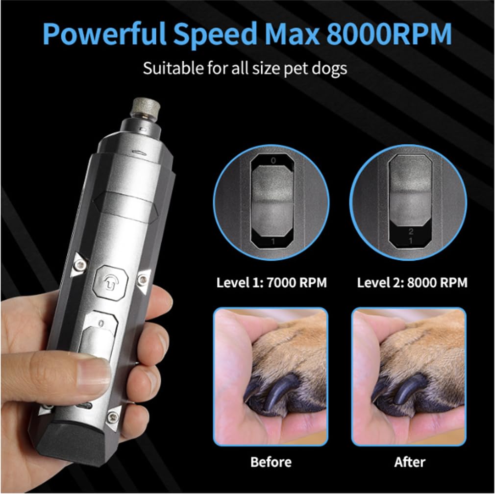 Cortaúñas para perros y gatos, lima de uñas eléctrica, pulido automático de uñas de bajo ruido y vibración, para perros grandes y pequeños, mascotas, gatos, aseo rápido, color negro