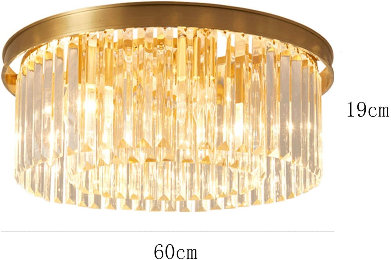 Okrągła lampa sufitowa wpuszczana, kryształowa lampa sufitowa K9 w kształcie kropli deszczu, nowoczesna lampa sufitowa do sypialni, salonu i łazienki, złota, 60 x 19 cm