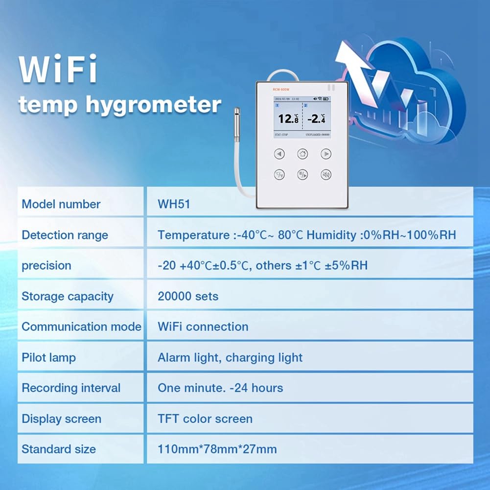 Registrador de Datos de Temperatura y Humedad en Tiempo Real Inalámbrico con Sonda Externa para Monitoreo Inalámbrico para la Gestión de la Cadena de Frío
