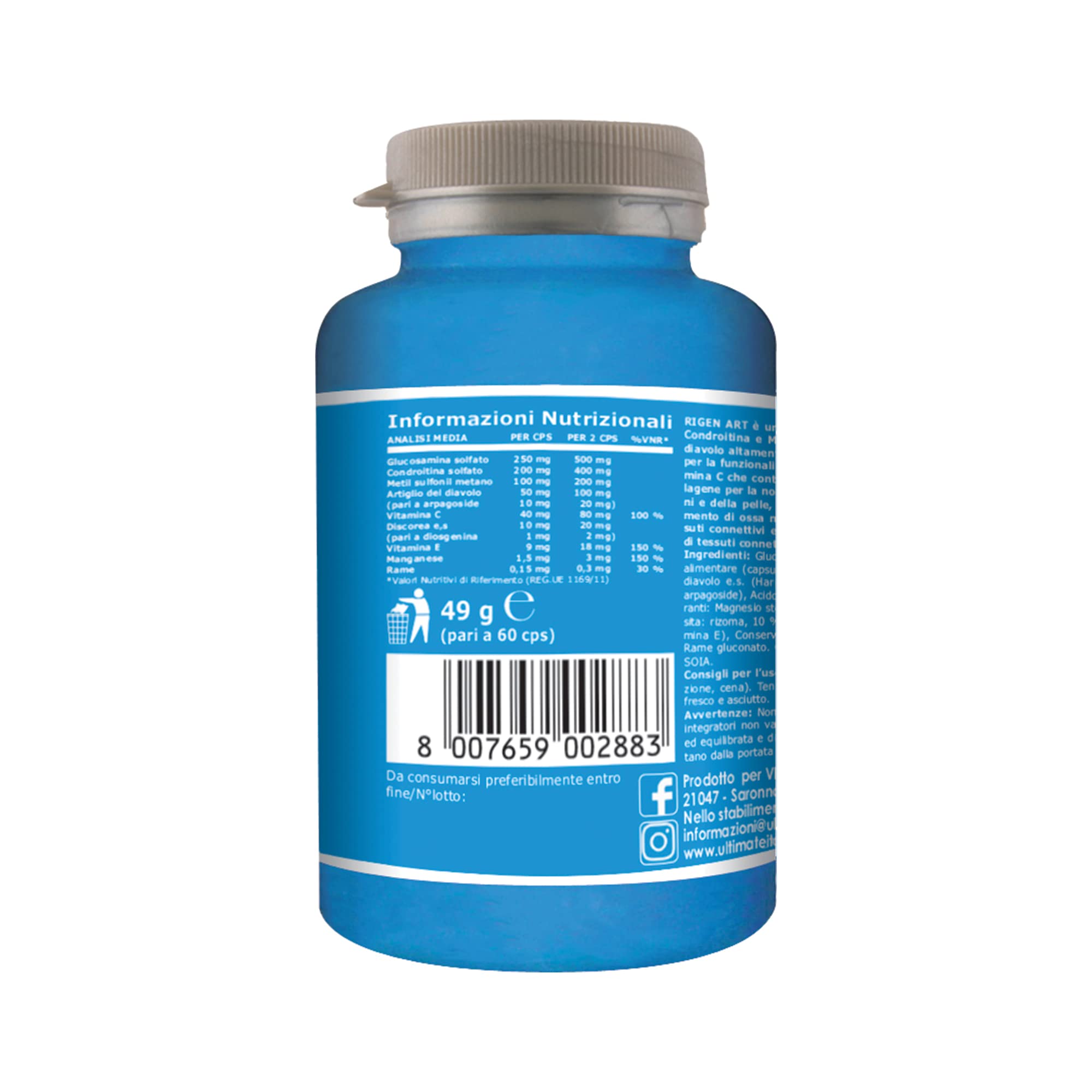 Rigen Art - Ultimate Italia - Integratrore utile per articolazioni, tendini, legamenti e cartilagini con Glucosamina, Condoitrina, Artigilio del diavolo, msm e discorea - 60 cps