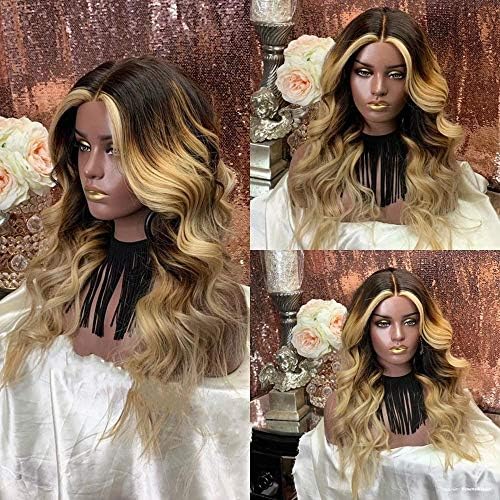 Ombre Wig 1BT27 Dark To Ash Blonde Synthetic Long Wavy Wig Heat Resistant Full Wigs Synthetic Daily Party For Women Cosplay Wig for Girl Colorful Costume Wigs(Ombre Black to Blonde)