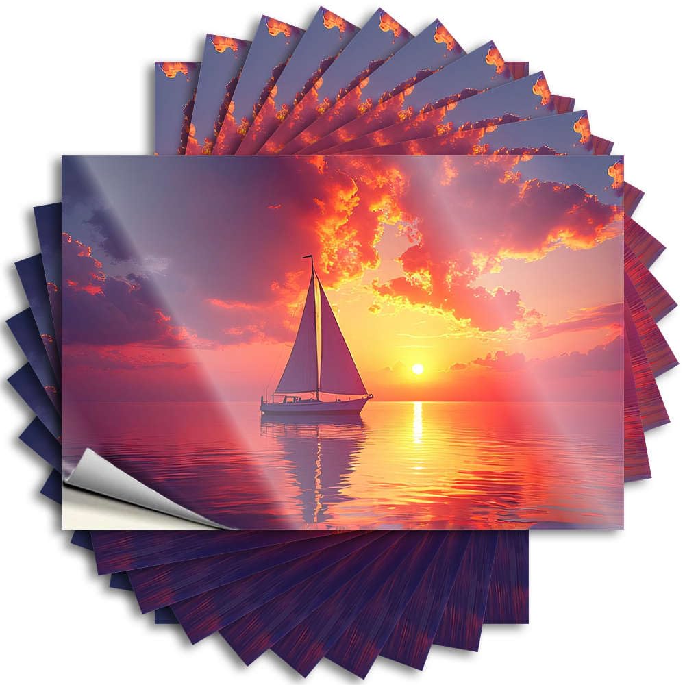 Birthday Decal - Neutral Fishing Door Sailboat On Calm Water At Sunset(8X12CM)