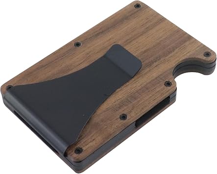 Quluxe Super Slim Minimalist Front Pocket RFID Blocking Wood Wallets for Men with Money Clip- Walnut Color